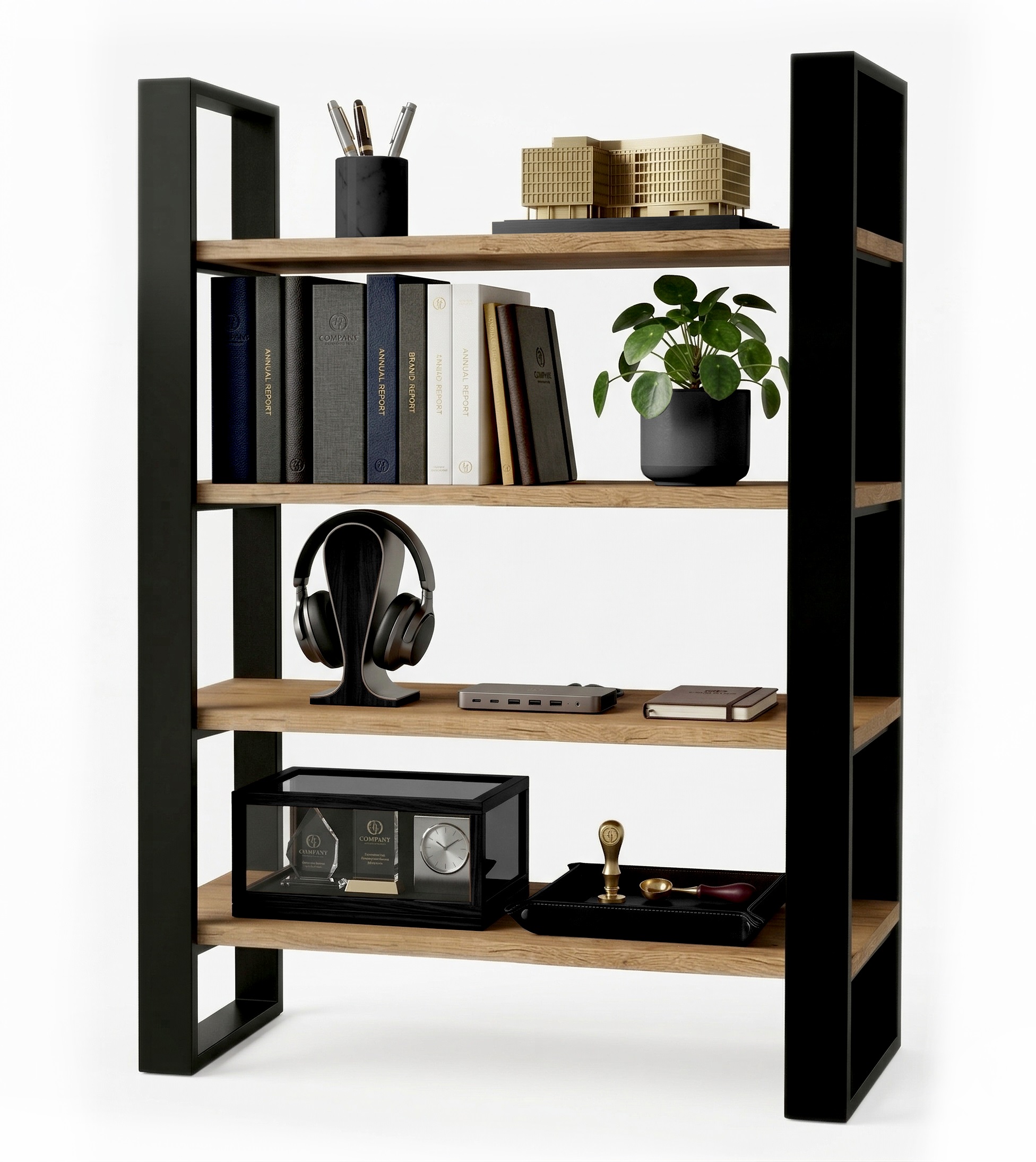 Regał biurowy loft 80 cm – Dąb craft złoty